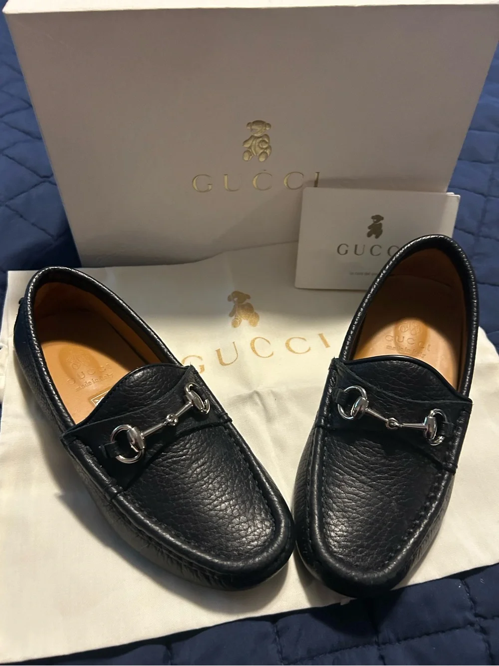 Gucci Boys Driving Horsebit Loafers Black